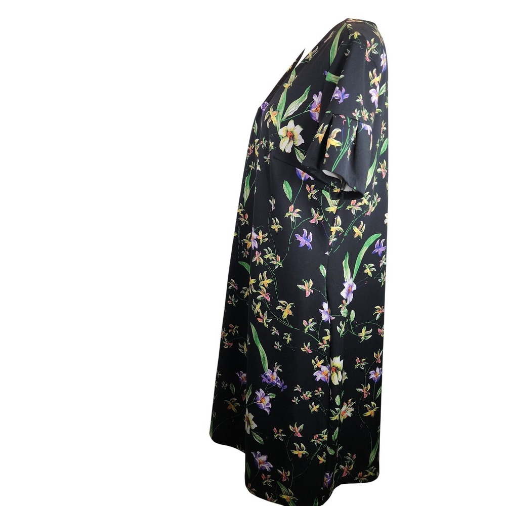 ABS Collection Black Floral V-Neck Flutter Sleeve Shift Lined Dress 16 Wedding - Picture 4 of 9